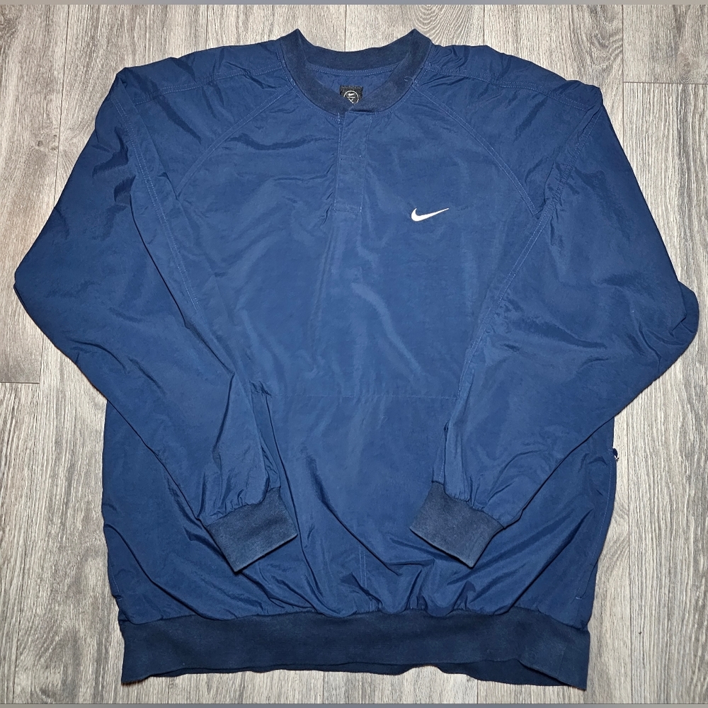 Nike Golf Windbreaker Pullover Jacket Blue Nylon Chest Swoosh Men's XXL 90s Y2K